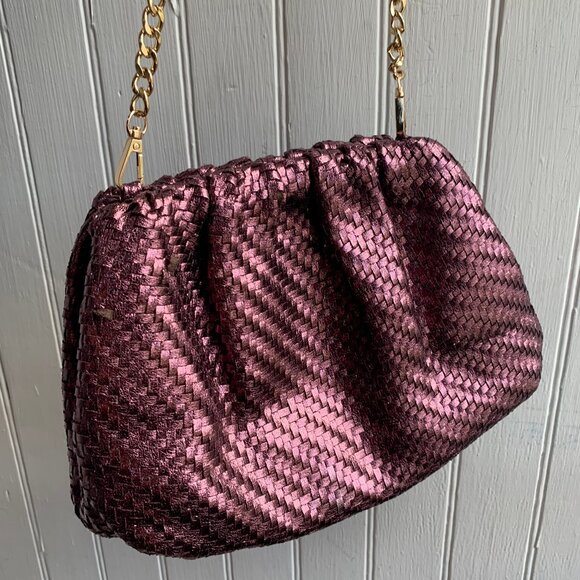By Anthropologie Handbags - By Anthropologie Frankie Pink Metallic Chain Strap Clutch Crossbody Purse Dressy